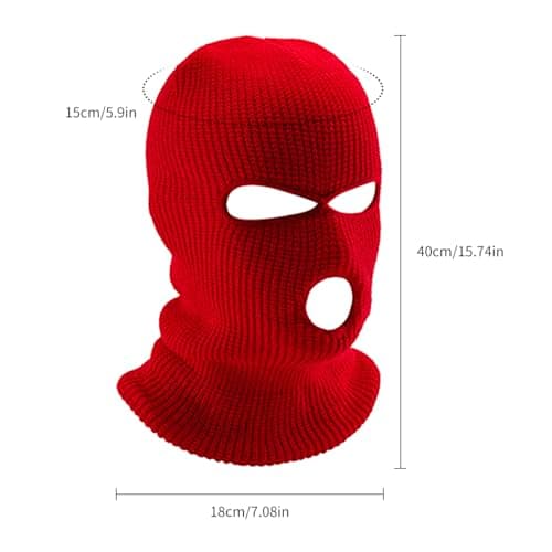 Tabanzhe Men's Balaclava - Winter Knit Head Cover for Outdoor Activities, 3-Hole Full Face Mask Windproof and Warm Cycling Hat for Men Women Skiing Cycling and More（Red） — view 2