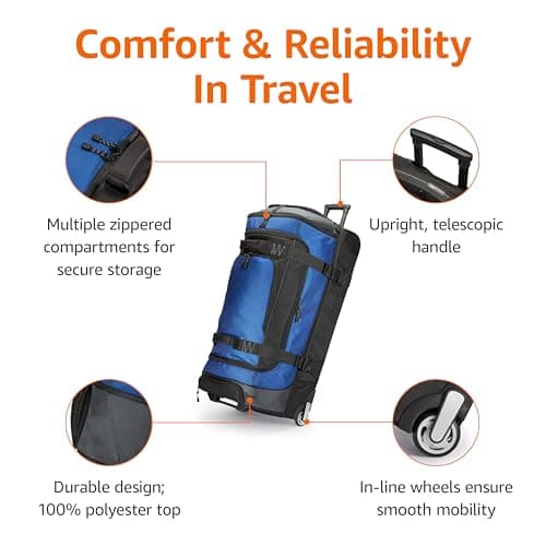 Amazon Basics Rolling Travel Duffel Bag, 137L, Lightweight and Durable Trolley in Ripstop Fabric, Large Capacity with Telescopic Handle, Ideal for Travel, Work, and Leisure, Blue — view 2