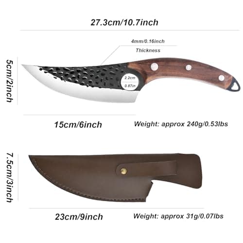 Fubinaty Japanese Chef's Knife Handmade Forged Full Tang Kitchen Knives 6'' High Carbon Steel Cooking Knife with Leather Sheath and Ergonomic Rosewood Handle — view 3