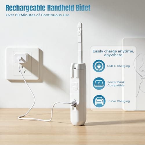 Bostar Electric Bidet with 2.5L Water Tank, 2 Spray Modes 4 Adjustable Pressures Portable Handheld Travel Bidet Kit Waterproof for Outdoor Camping Personal Care — view 6