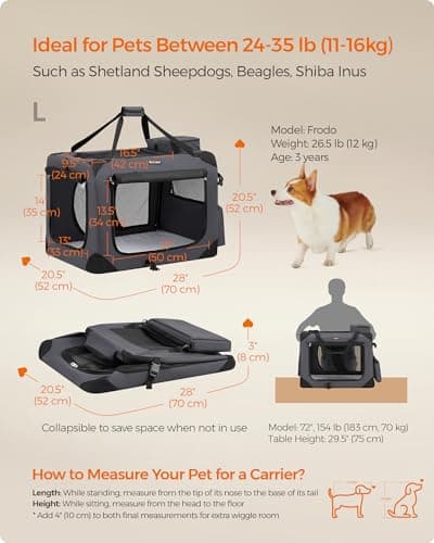 Feandrea Foldable Pet Carrier Bag, Portable Dog Travel Crate, Soft Sided Dog Cat Pet Travel Carrier Large Dog Crate for Car with Breathable Mesh and Storage Pockets, 70 x 52 x 52 cm, Grey PDC70GY — view 5