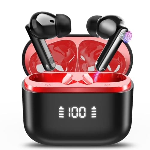Thunelec Wireless Earbuds, Bluetooth 5.3 Headphones in Ear with ENC Mic, 2026 Bluetooth Earbuds with Deep Bass, 48H Playtime Ear Buds with LED Display, IP7 Waterproof Wireless Earphones Red