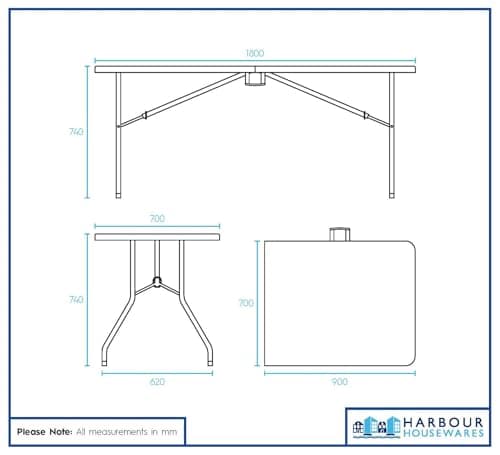 Harbour Housewares Rectangle Folding Trestle Tables - 180cm (6ft) - Black - Pack of 2 Outdoor Folding Table for Picnic, BBQ, Garden, Camping, Wedding, Party Catering — view 3
