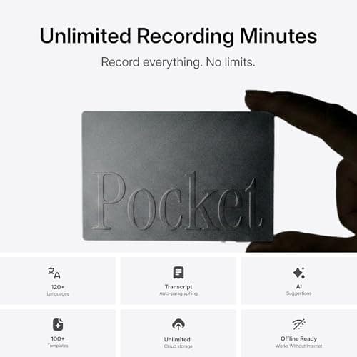 Pocket AI Voice Recorder, Auto Transcription, AI Note Taker, Space Grey — view 3