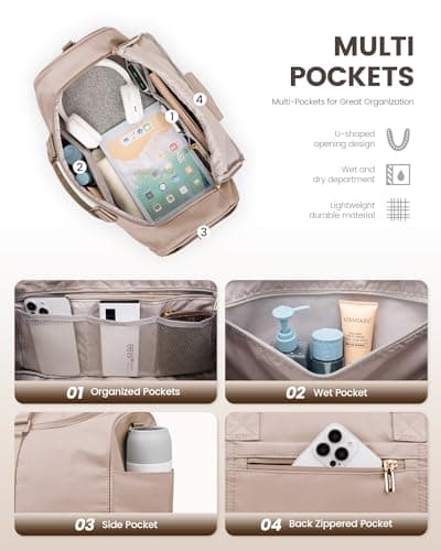 LOVEVOOK Travel Gym Bag for Women - Waterproof Weekend Overnight Holdall Duffel with Toiletry Bag & Wet Pocket, Organiser for Shoes, Swimming Beach Camping Sports Bag — view 3