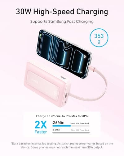 Anker Zolo Power Bank, 20,000mAh 30W Portable Charger with Built-in USB-C — view 3