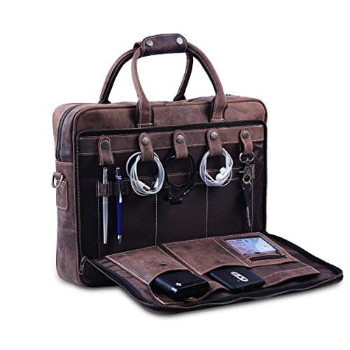 Leather Laptop Bag for Men – 18 Inch Messenger Bag with Padded Laptop Case — view 3