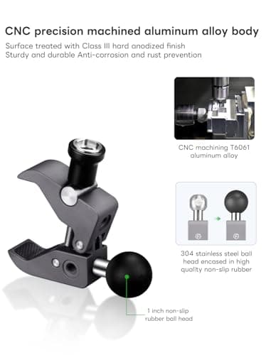 FANAUE CC-04F Anti-theft Handlebar Base Mount Strong Rod Clamp with 1 Inch Ball Head for Rails 0.5" to 2.0" Diameter, Compatible with RAM Mounts B Size Double Socket Arm & Bike Motorcycle Phone Holder — view 6