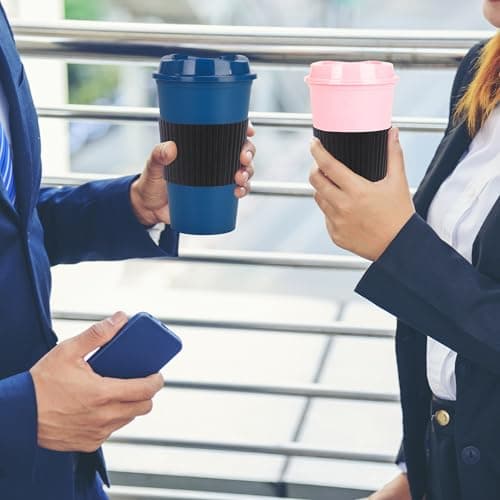 Yisituo Plastic Coffee Cups with Lids, 12 Pack 480ml Reusable Tumblers for Adults, for Hot & Cold Drinks, Microwaveable Travel Mugs (12, Vivid) — view 3