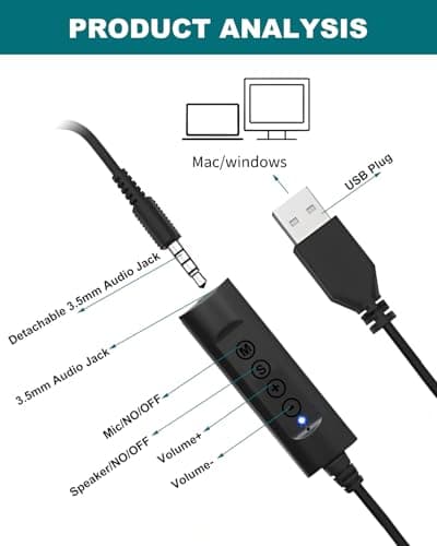 3.5mm to USB Headset Adapter Cable for PC Laptop, 1.5M Headphones Cable — view 3