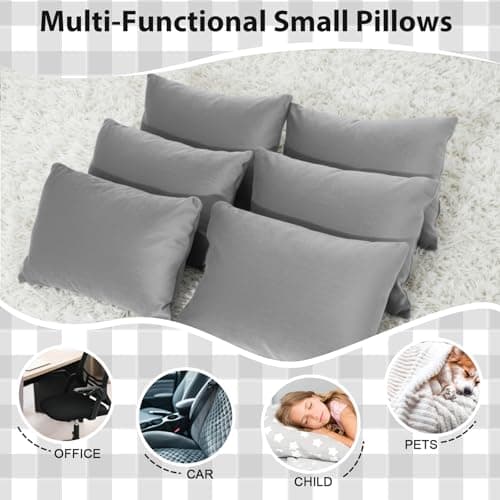 Geelin 6 Pack Small Pillows 11"x7" Microfiber Mini Pillows for Travel, Sleeping, Nap Tiny Soft Machine Washable Cushion for Pets, Dogs Neck, Wrist, Knee, Lumbar Support (Gray) — view 6