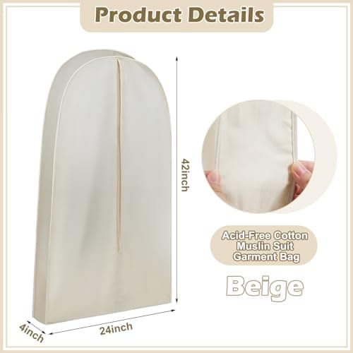 GliCraft Acid Free Cotton Muslin Suit Garment Bag Long Dress Suit Storage Box Closet Organizer for Suits, Coats, Travel Bag, 42 Inch, Cotton — view 2