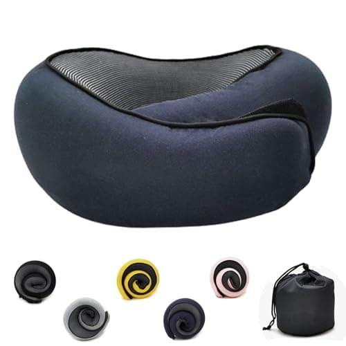 GuyAna Three-piece Adjustable Travel Neck Pillow Made of Memory Foam Cotton Neck Support Pillow, Foldable U-shaped Snap Neck Pillow, Practical Ergonomic Travel Pillow,Blue