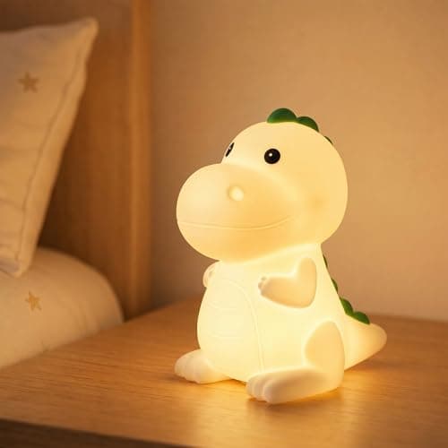 Kids Night Light Squishy Dinosaur Nightlight for Kids Room 7 Color Changing Children Bedside Lamp Portable Rechargeable Touch Dimmable Baby Silicone Cute Night Light Dinosaur Lamp for Boys Girls