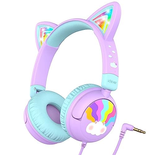 iClever HS25 Kids Headphones Toddler Girls LED Cat Ear Travel Gift