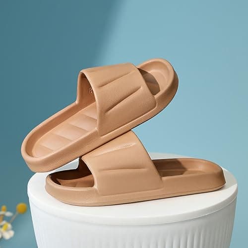 DFSDJEUW shower shoes Unisex Slip On Slippers for Women Men Cloud Sliders Summer Non-Slip Light Weight Flat Slide Sandals Shower Sandal House travel slippers women foldable Brown 7 — view 3