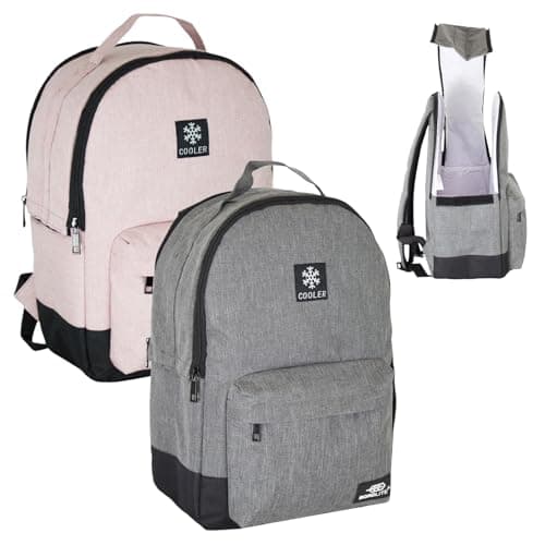 Cooler Backpack Insulated Lunch Bag Pink & Grey Bundle – Leakproof, Water Resistant Cooler Bag for Work, Travel, Picnic, Beach – Thermal Backpack with Pockets & Bottle Holder 28x15x39cm (Grey + Pink)