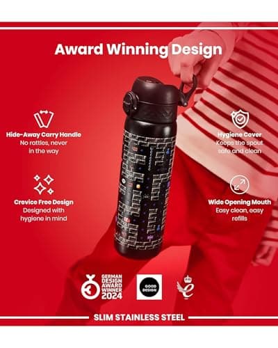 ION8 Lightweight Steel Water Bottle, 600 ml/20 oz, Non-Insulated, Leak Proof, Easy to Open, Secure Lock, Dishwasher Safe, Flip Cover, Fits Cup Holders, Carry Handle, Metal Water Bottle, Gamer — view 5