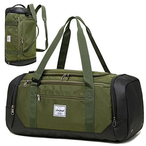 Laripwit Travel Duffle Bag for Men 40L Medium Gym Duffel Backpack with Shoe Compartment & Wet Pocket Sports Holdalls Women Weekend Overnight Bag for Traveling Camping, Green