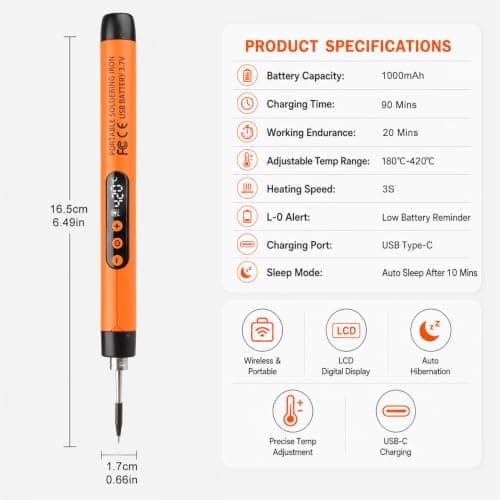 Cordless Soldering Iron with LCD, USB-C Rechargeable Pen 260-420°C — view 6