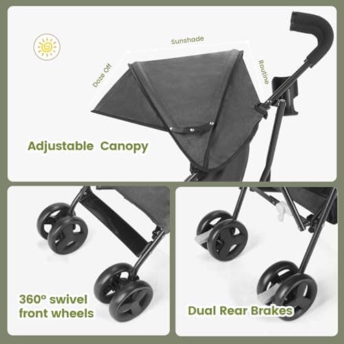 Baby Stroller, Travel Umbrella Stroller with Foldable Pushchair with Adjustable Canopy, Folding Infant Pram Stroller with Storage Basket, Cup Holder, Suspension Wheels for Infants 3-36M (Gray) — view 5