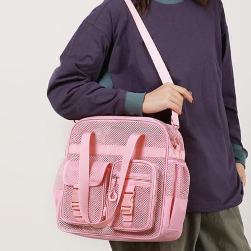TONINMM Beach Bags Multi-Pocket Mesh Shoulder Tote With Detachable Strap For Swimming, Gym, Pool And Weekend Travel-black-31 * 16 * 31cm — view 2
