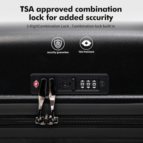 Rocklands London Suitcase Medium 25 Inch Hard Shell Lightweight Checked Luggage with 360° Rubber Spinner Wheels Durable Travel Case Telescopic Handle, TSA Lock (Black) — view 5