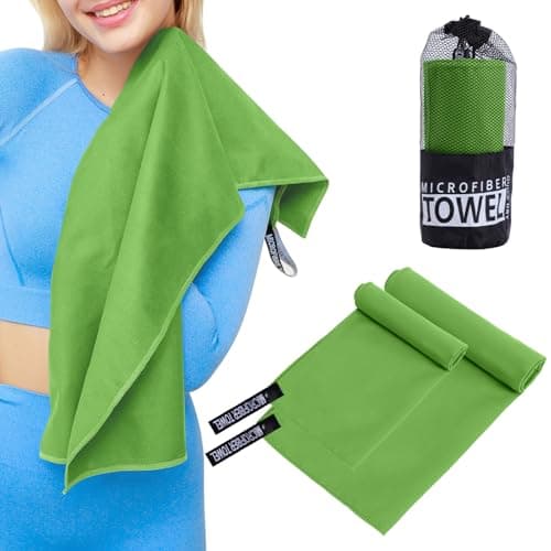 InfiniZer 2 Pack Microfiber Travel Sports Towel,Camping Towel Quick Dry Super Absorbent Ultra Compact Ultra Soft Lightweight,Suitable for Gym,Yoga,Trip,Beach, Shower, Backpacking,Pool (Green)