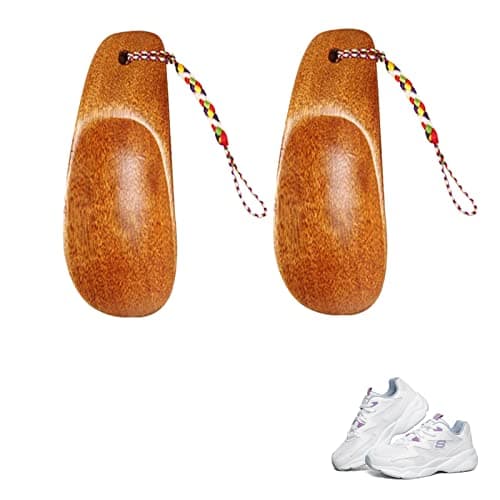 LCMJYABI 2 Pcs Shoe Horns Mini Wood Shoehorns Shoes Helpers with Cord for Men Women Kids and Seniors