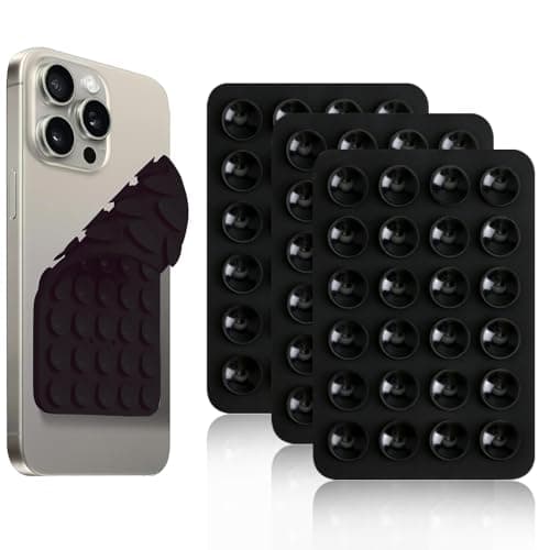 3Pcs Silicone Suction Cup Phones Holder Double Sided 24 Suction Holder Back of Phone Multifunctional Sticky, Anti-Slip for Mirror Glass Car Selfies Videos Compatibility for Most Smartphones (Black)