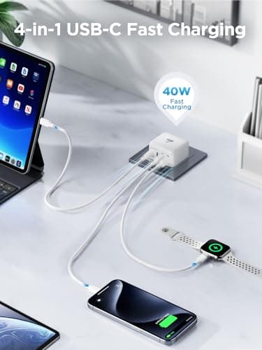 USB C Plug UK, 40W 4-Port Fast Charge USBC Plug Multi USB Charger Dual PD Power Adapter +QC Wall Charger Type C Charging for iPhone 17 16 15 14 13 12 11 Pro Max, Samsung Galaxy, iPad — view 4