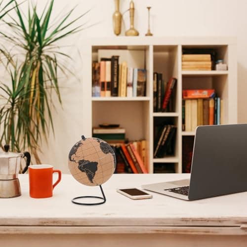 UPKOCH Cork Globe with Stand Desktop World Globe Decor Tabletop World Map Ornament for Office and Home Educational Geography Study Display 7.87 in — view 6