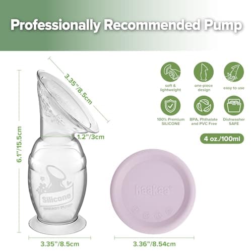 haakaa Manual Silicone Breast Pump with Suction Base and Silicone lid Set– Patented Design, Hands-Free Silent Operation, Natural Suction, Spill-Proof & Easy to Clean, 4oz/100ml, Lavender — view 2