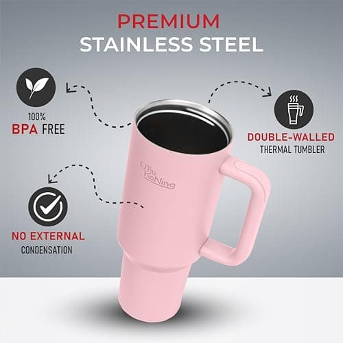 OTTO KONING Travel Mug with Handle 40oz Insulated Tumbler Stainless Steel — view 5