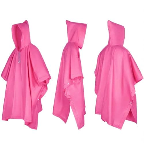 UPSEN Rain Ponchos for Adults, 2 Pcs Reusable Raincoats Coats Jackets Emergency for Women Men with Hood, Pink — view 4