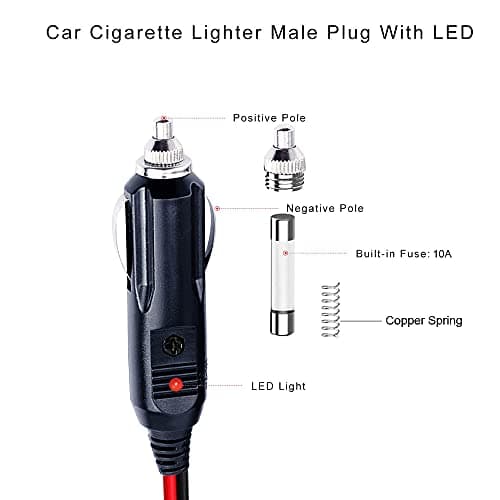 CYSSJF 12V Cigarette Lighter Plug Male Plug for Cigarette Lighter Adapter | Car Replacement, 24V/12V Car Plug with Leads, 30CM/11.8IN,10A Fuse, LED Light | For Motorcycle Car Tractor Camper (1 PC) — view 3