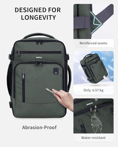 ECOHUB for Ryanair Cabin Bags 40x20x25, Underseat Hand Luggage Backpack with Laptop Compartment, Recycled Travel Carry on Bag, Flight Rucksack with Anti-Theft Pocket, Patented, Green-20L — view 5