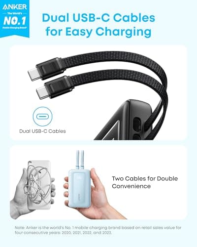 Anker Zolo Power Bank, 10,000mAh 35W Max Fast Portable Charger with Built-in USB-C Cables, USB-C&A, Battery Pack for iPhone 16/15/14 Series, Galaxy, and more — view 2