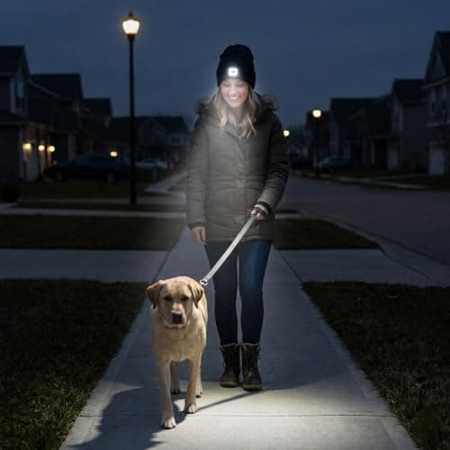 Komonee LED Beanie Hat Black Headlamp Plain Soft Comfortable USB Rechargeable Head Light for Men Women Warm Knitted Winter Woolly Night Running Dog Walker Headwear — view 5