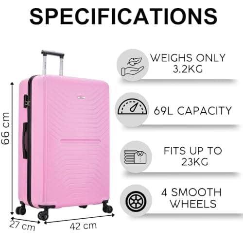 FLYMAX 24" Medium Suitcase 4 Wheel Lightweight Luggage Hard Shell ABS Travel Case Hold Check in Fits 15kg - 20kg Medium Size + 3 Digit Lock + Telescopic Handle 69 Litre Capacity — view 3