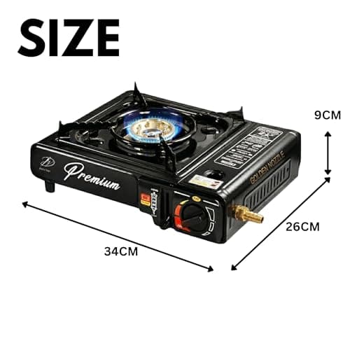 Butane Gas Stove + 4 Butane Cans Portable Cooker in Carry Case 2 4 8 12 Gas Bottles Camping BBQ Kit Camping Stove with Automatic Ignition & Heat Control (Black stove with butane gas) — view 3