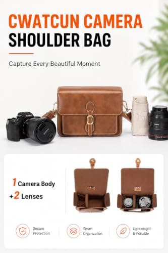 Cwatcun Brown Leather Camera Bag for Photographers, Waterproof Camera Bag — view 4