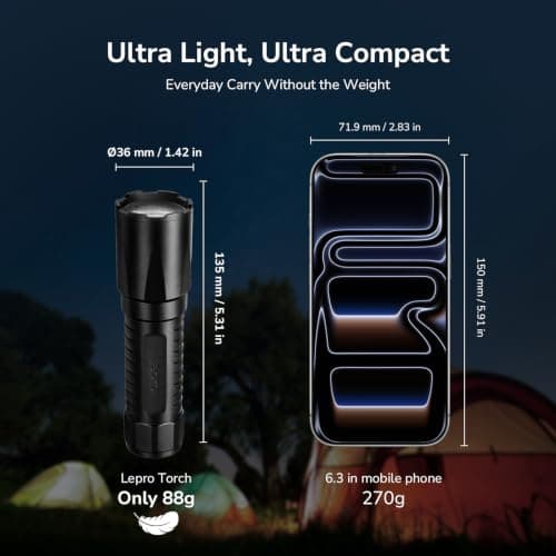 Lepro Camping Torch Rechargeable, Plastic Lightweight Flashlight Easy Carry — view 3