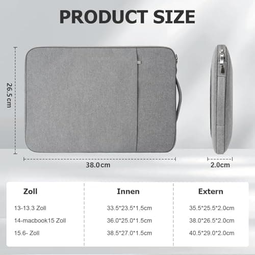 Flintronic 14 Inch Laptop Sleeve - Water Resistant, Portable Mens Laptop Bag With Pockets, Compatible With MacBook, Asus, Dell, HUAWEI (Light Gray) — view 2