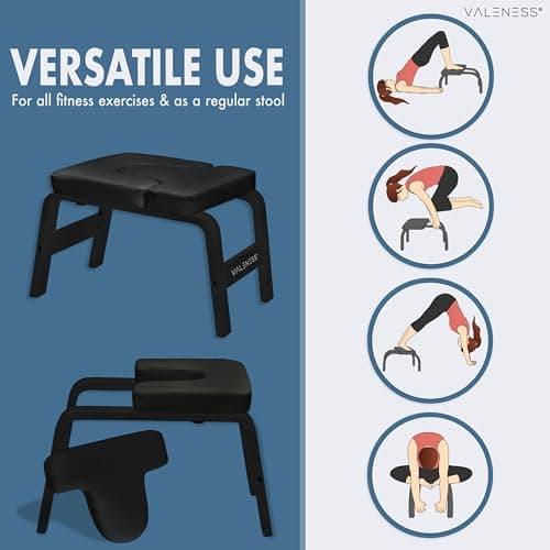 VALENESS® Yoga Headstand Stool - Premium Quality Yoga Stool Including Yoga Strap, Yoga Block & Exercise Poster - Yoga Chair for Handstand Exercise Made of Solid Natural Wood (Black Edition) — view 5