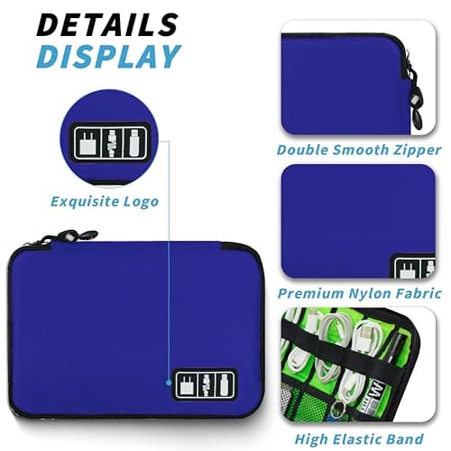 Miavers electronic organizer, electronic accessory pack, travel cable organizer, suitable for iPad Mini, hard drive, cable, charger (Navy Blue, Single Layer- Medium) — view 2
