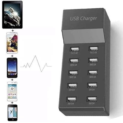 USB Charger Station, 10 Port USB Charger Hub 50W Multiple Charging Station Compatible with iPhone 12/13/14/15/16/Samsung S22/S23/S24/Z Flod/Z Flip/iPad/Xiaomi/Oppo/OnePlus.（Black） — view 6