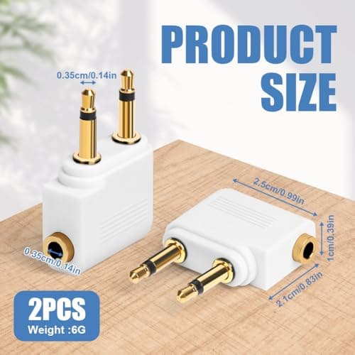 AXFEE 2PC Airplane Flight Headphone Adapters(Gold Plated 3.5mm,White) — view 2