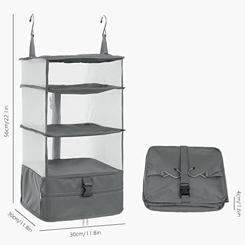 ELEZAY Hanging Packing Cubes Portable Closet Shelves Travel Collapsible Compression Garment Organisers for Carry-on Luggage Suitcase with Breathable Perforated Material Large_11.8 * 11.8 * 24 in, Grey — view 3
