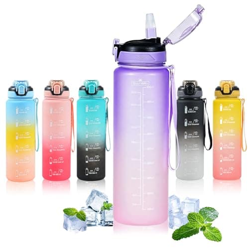 SEASEVEN Sports 1L Water Bottle with Straw for Gym,Office(Gradient Purple)